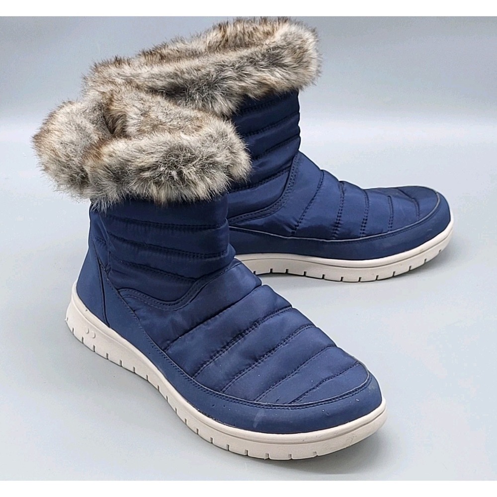 Ryka Suzy Blue Quilted Faux Fur Ankle Boots Sz 10